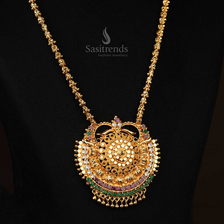 Dasavatharam pendant chain necklace in Multi AD Stones, a classic micro gold-plated masterpiece - Sasitrends