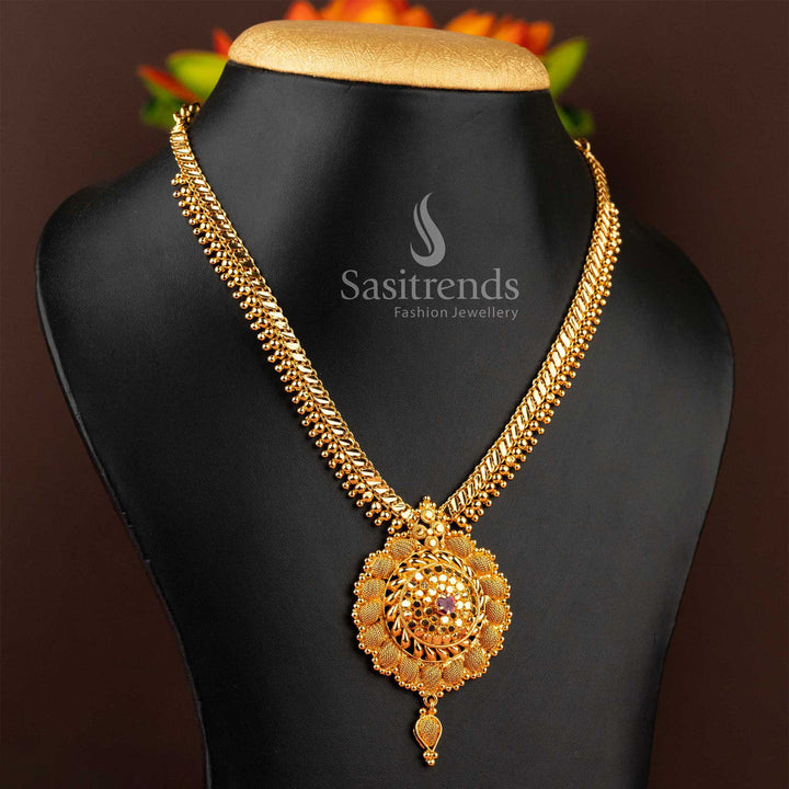 Elegant Guaranteed One Gram Micro Gold Plated Necklace with AD Stone Flower Pendant - Sasitrends