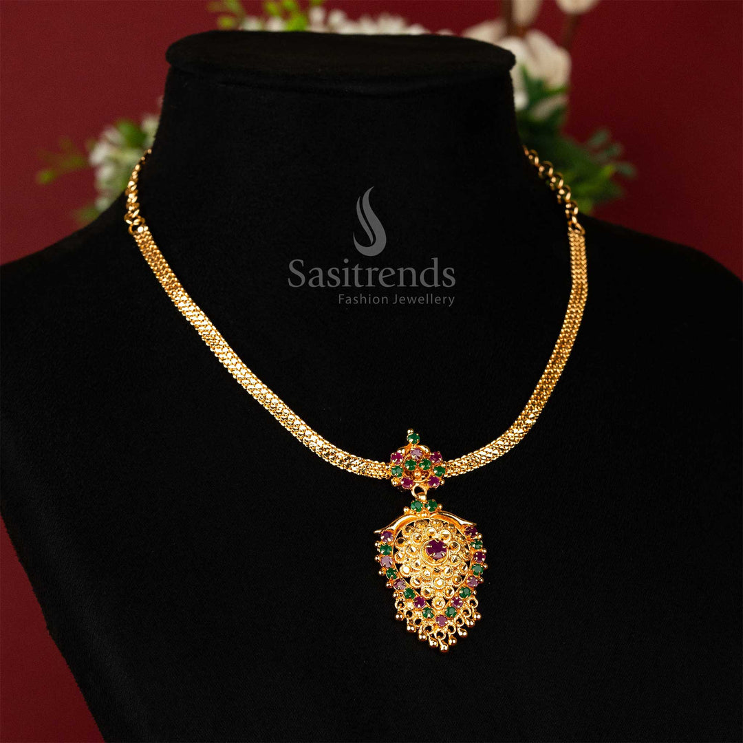 Traditional Guaranteed Micro Gold Plated AD Stone Stud Ruby Green Necklace Sasitrends