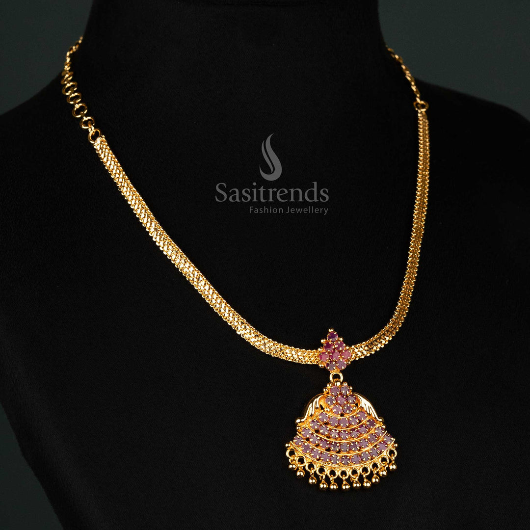 Sasitrends - Elegant Floral Design One Gram Micro Gold-Plated Necklace with Bell-Shaped Pendant - Sasitrends