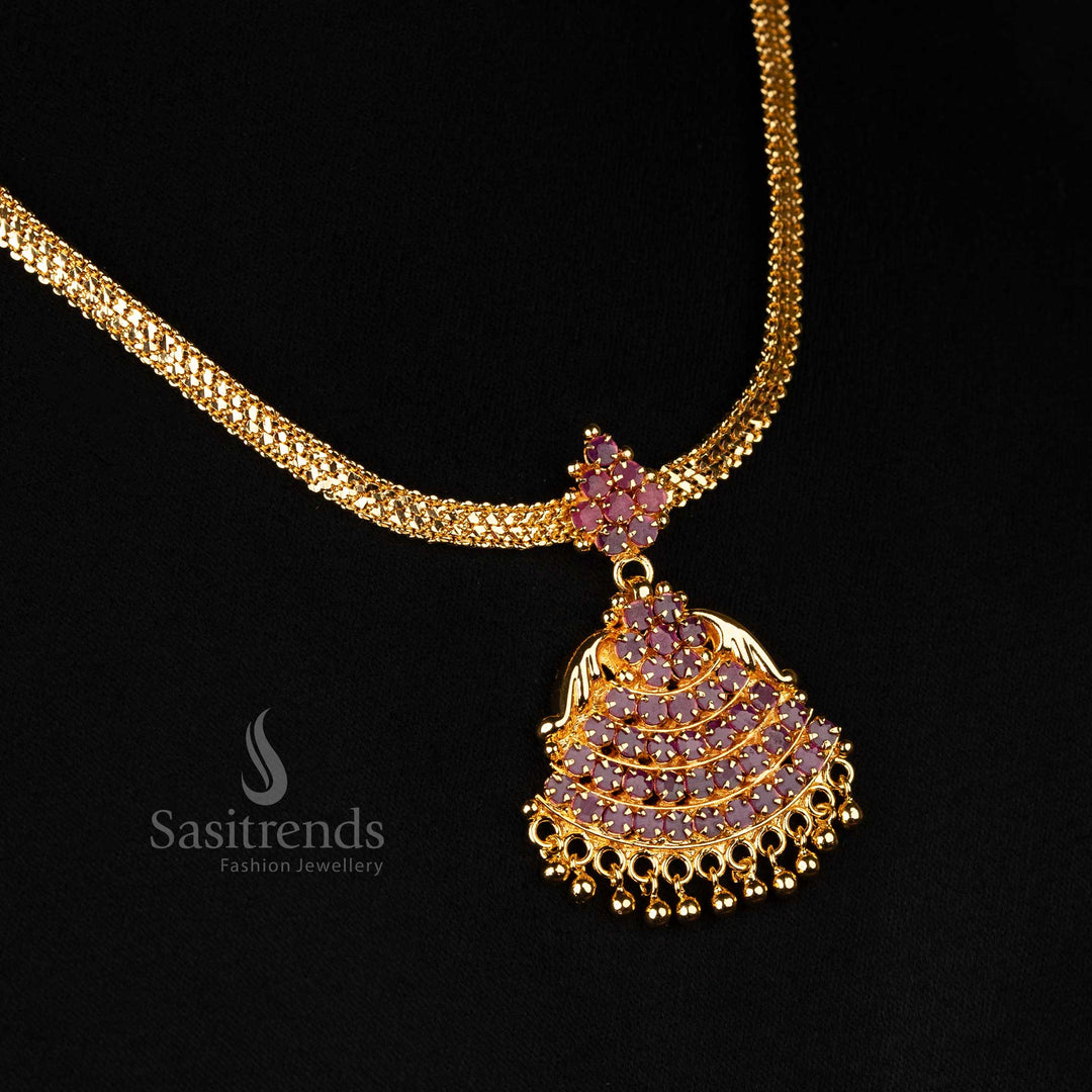 Sasitrends - Elegant Floral Design One Gram Micro Gold-Plated Necklace with Bell-Shaped Pendant - Sasitrends
