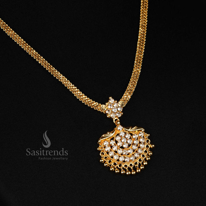 Elegant Kerala-Style Floral Design Necklace in 24K Micro Gold-Plated with White Hanging Beads for Wedding and Party Wear - Sasitrends