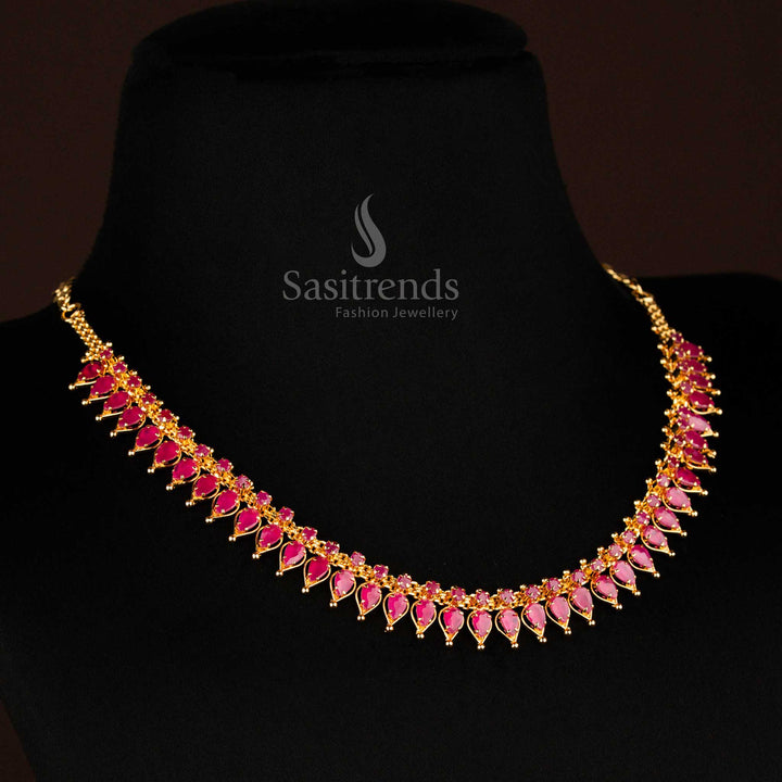 Temple-inspired micro gold ruby necklace with tilak motifs, AD embellishments, and vintage South Indian jewellery charm – Sasitrends
