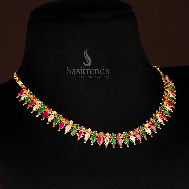 Elegant Micro Gold-Plated Necklace with Tilak Design Stones and American Diamond Embellishments - Sasitrends