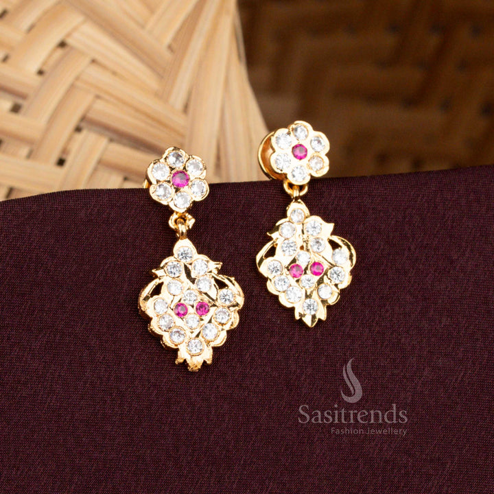 Guaranteed Impon Addigai Micro Gold Plated Floral Drop Design AD Stone Earrings