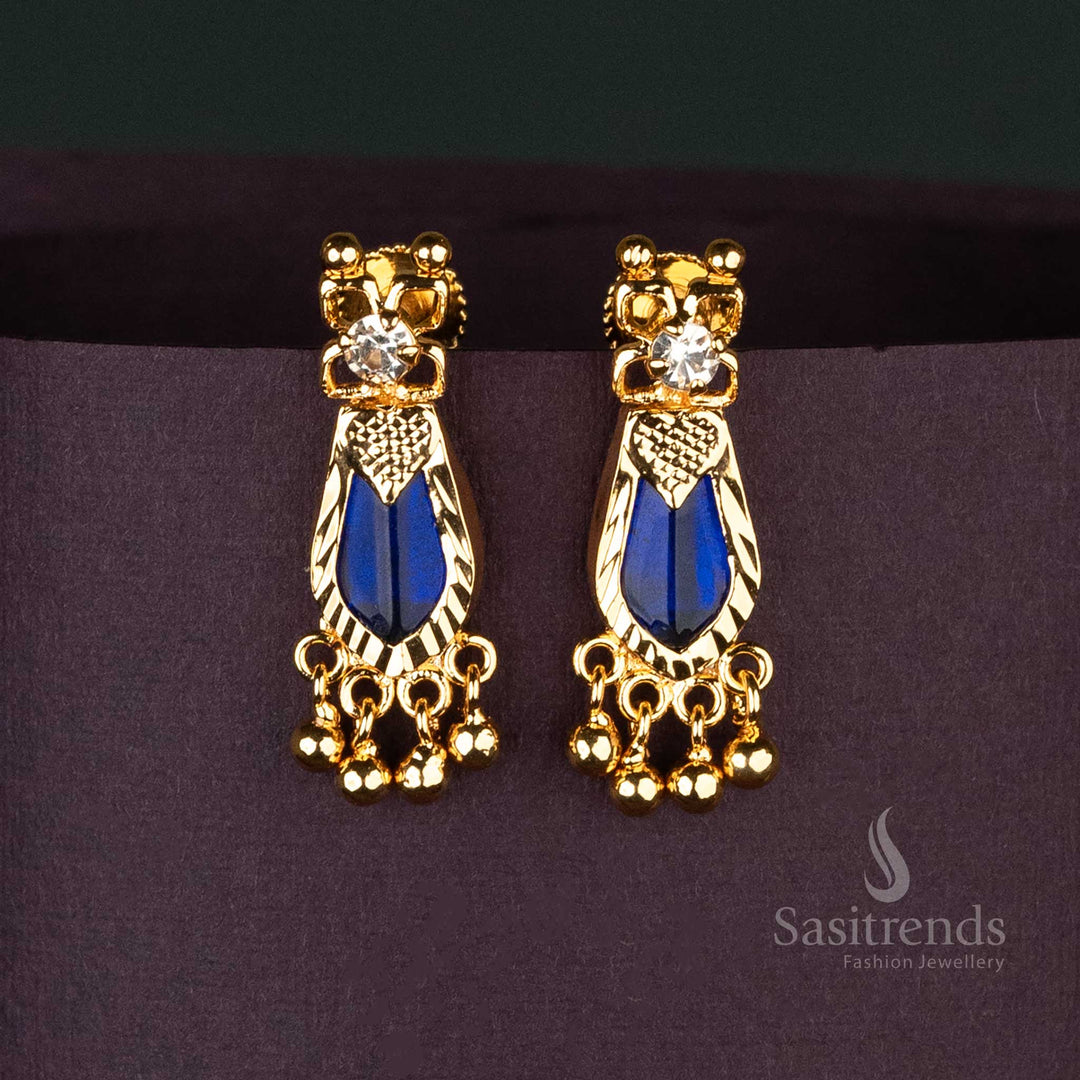 Royal Blue Palakka Nagapadam Earrings in Kerala-Style with Micro Gold-Plating and Elegant Golden Beads - Sasitrends