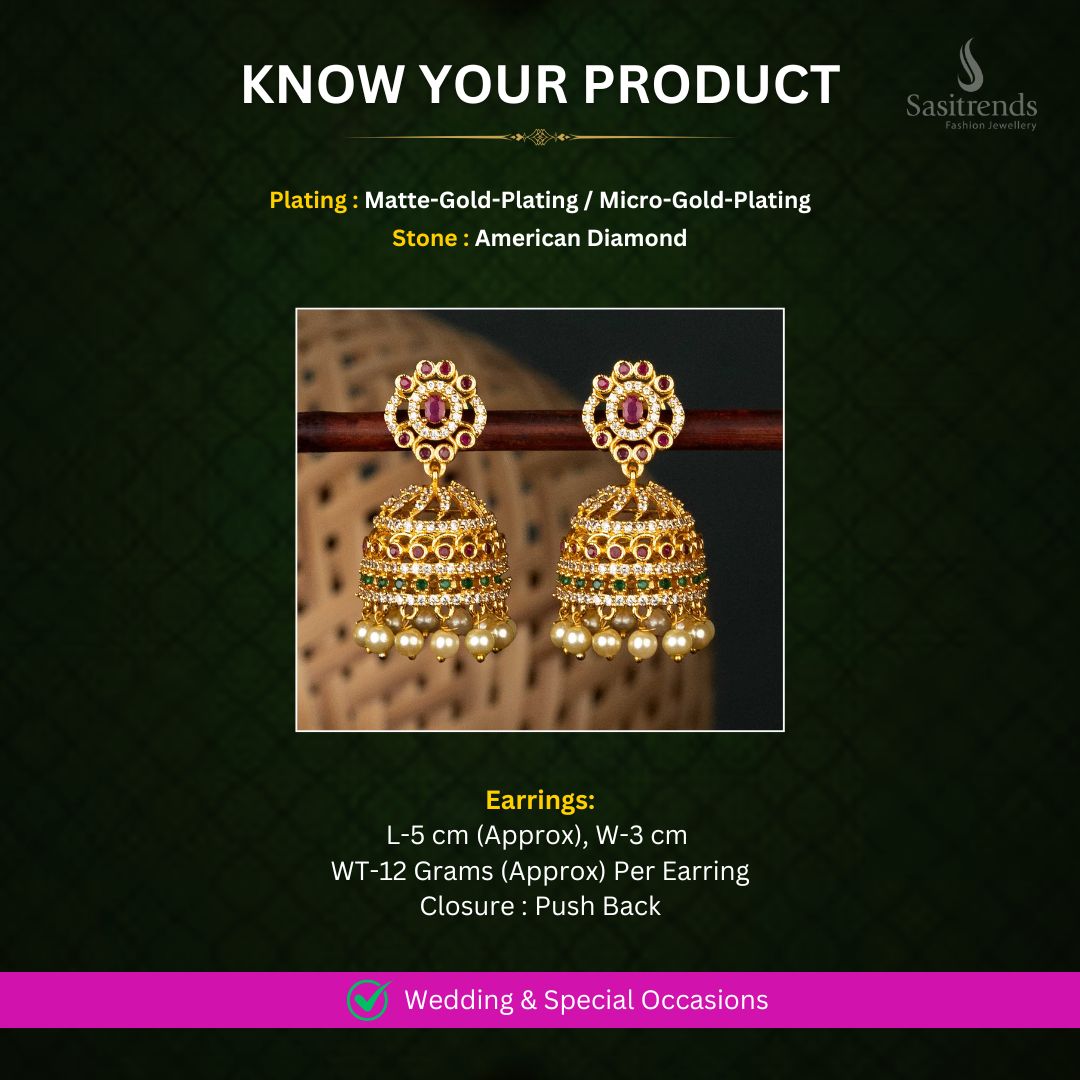 Matte and Micro Gold Plated AD Earrings Measurement Image - Sasitrends