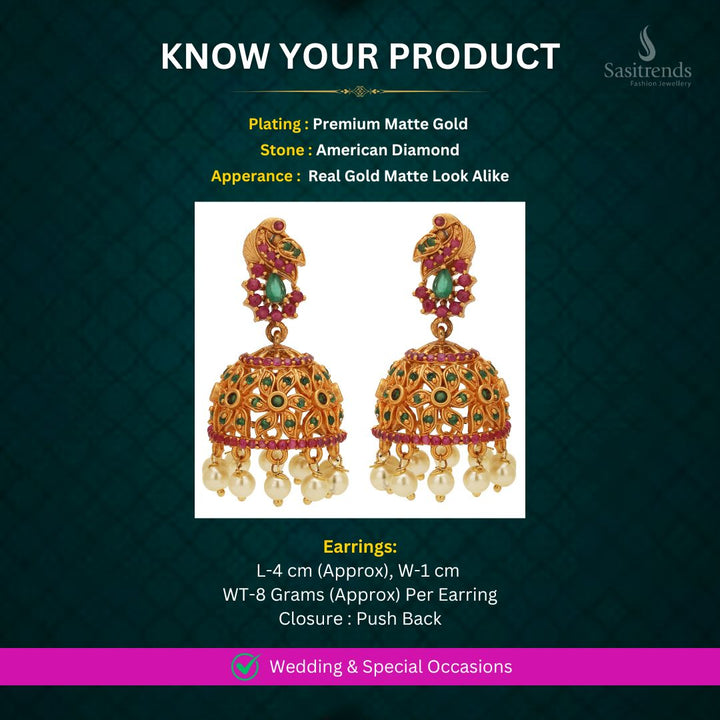 Matte Gold Plated AD Earrings Measurement Image - Sasitrends