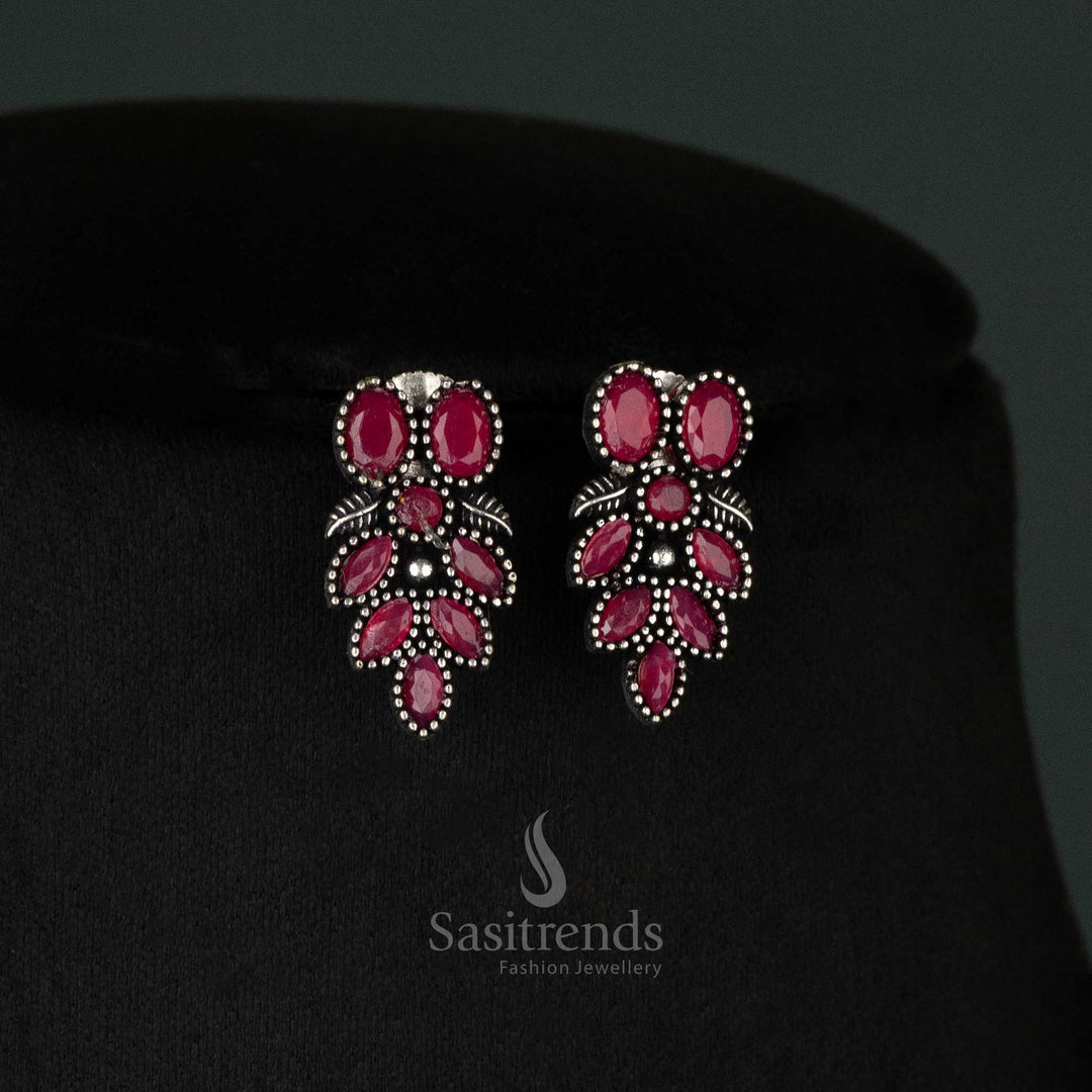 Oxidised Ruby Flower Necklace and Earrings Set – Timeless Jewelry for Navarathri Festivities - sasitrends