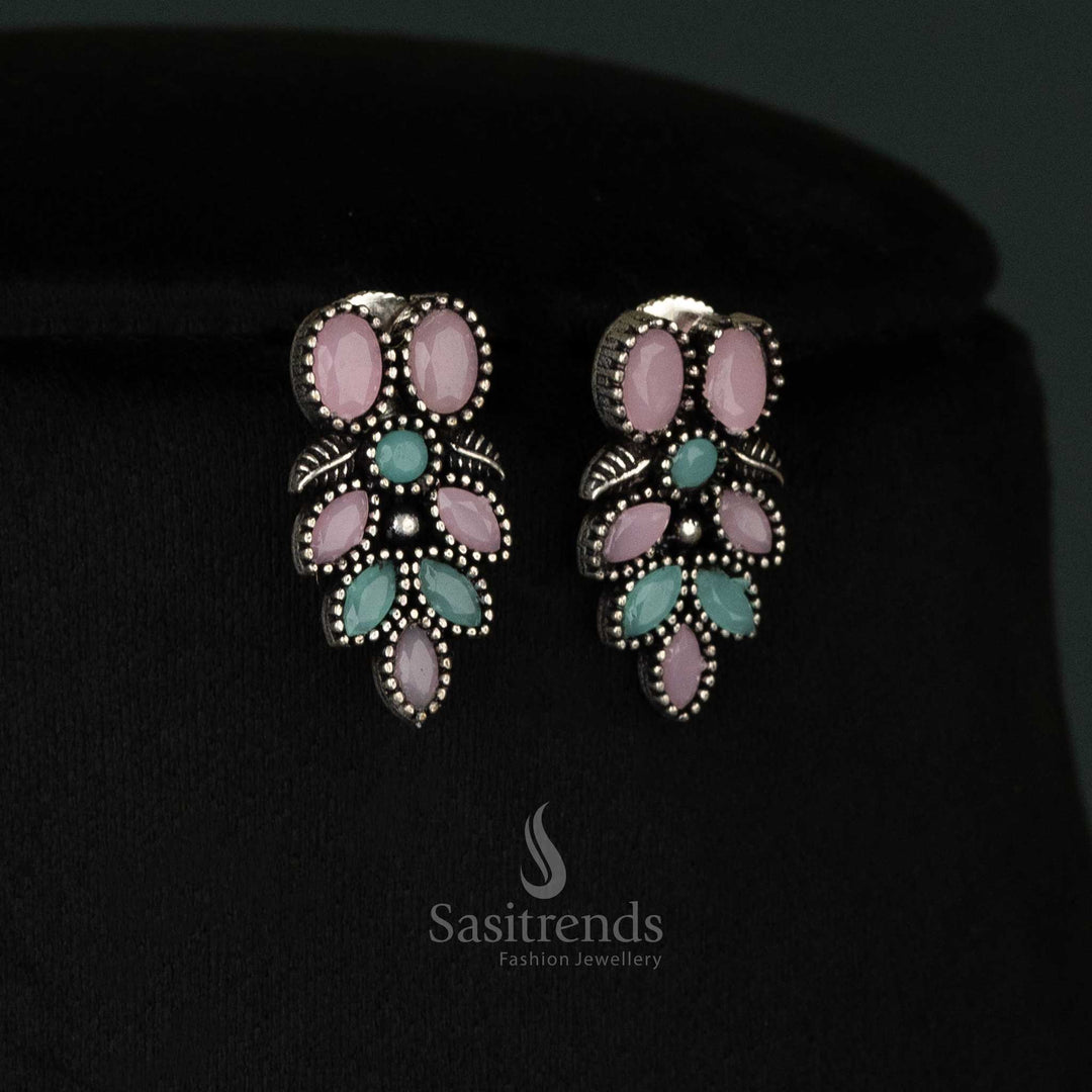 Oxidised Pink Mint Flower Necklace Set – Ethnic Jewelry with Earrings for a Modern Traditional Look - sasitrends