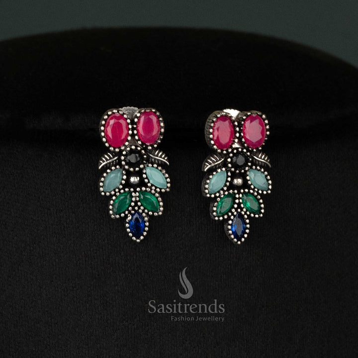 Oxidised Multi-Color Flower Necklace Set for Navarathri – Traditional Jewelry with Earrings - sasitrends
