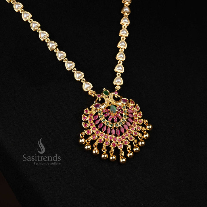 Attractive Guaranteed Micro Gold Plated Pearl Necklace with AD Stone Peacock Pendant Jewellery For Women - Sasitrends - Sasitrends