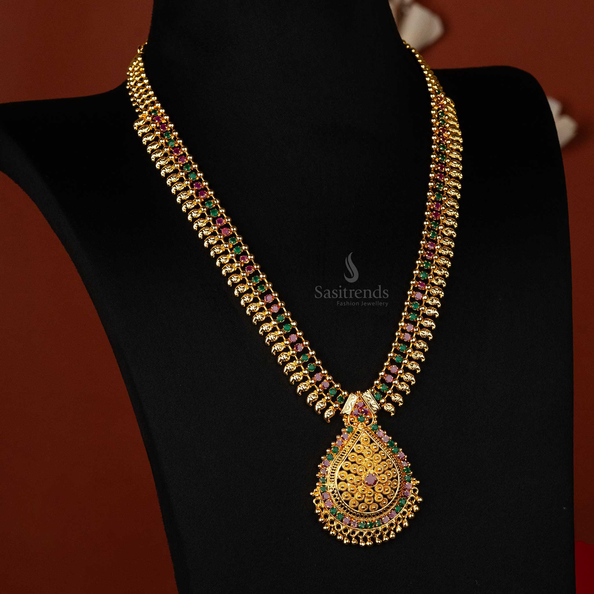Micro Gold-Plated Long Haram Necklace with Majestic Pendant
