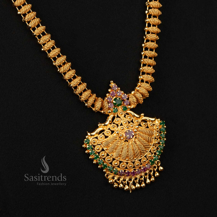 Ruby-green stone long haram necklace for bridal wear - Sasitrends