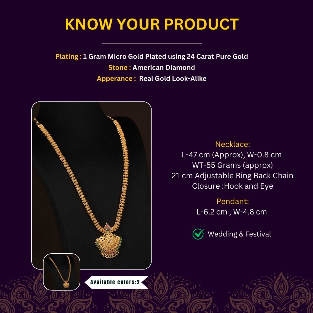 Micro Gold Plated Long Haram Necklace Measurement Image - Sasitrends