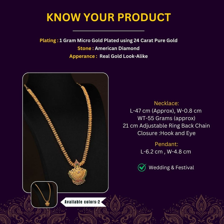 Micro Gold Plated Long Haram Necklace Measurement Image - Sasitrends