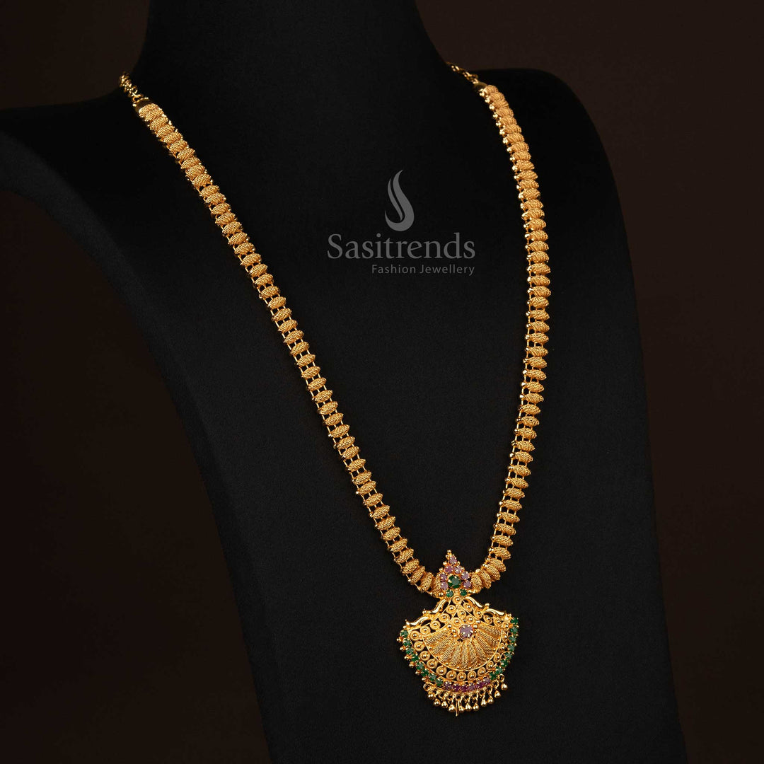 Long haram gold-plated necklace with ruby and green accents - Sasitrends