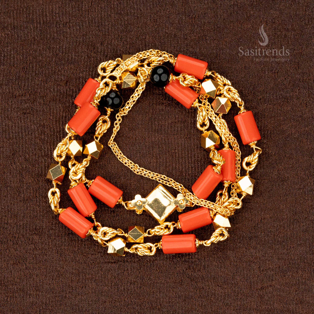 Traditional micro gold plated mangalorean chain with black beads - Sasitrends
