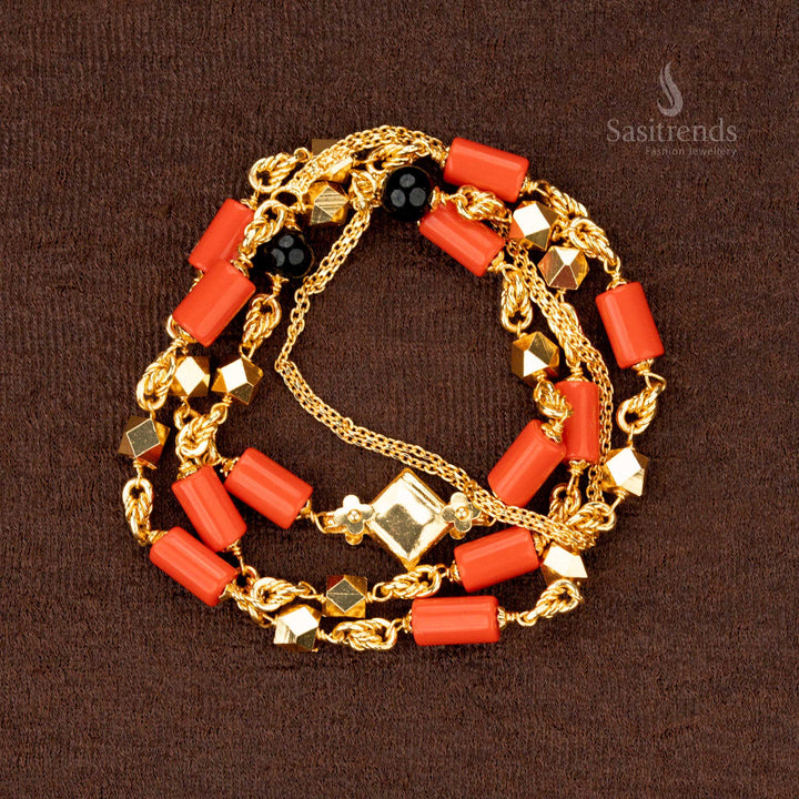 Traditional micro gold plated mangalorean chain with black beads - Sasitrends