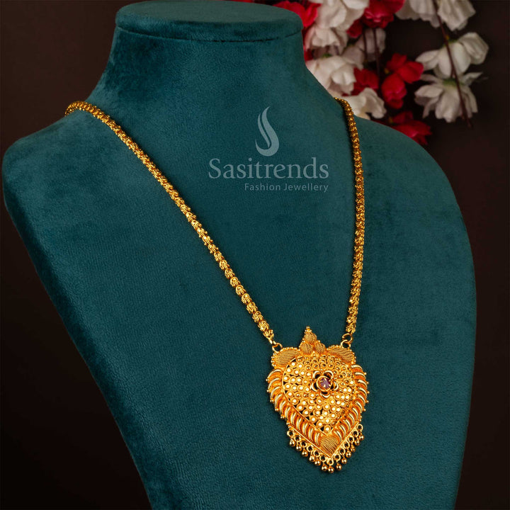 One gram micro gold plated Dasavatharam pendant chain necklace in ruby color - Sasitrends
