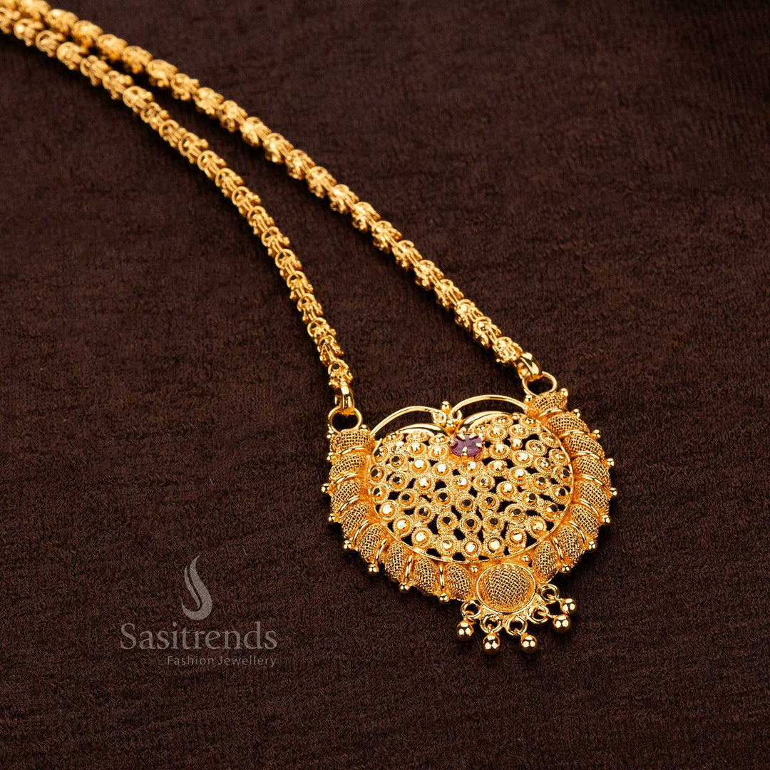One gram micro gold-plated Dasavatharam leaf designer pendant chain necklace - Sasitrends