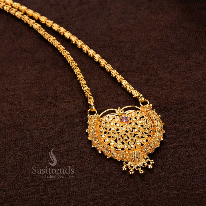 One gram micro gold-plated Dasavatharam leaf designer pendant chain necklace - Sasitrends