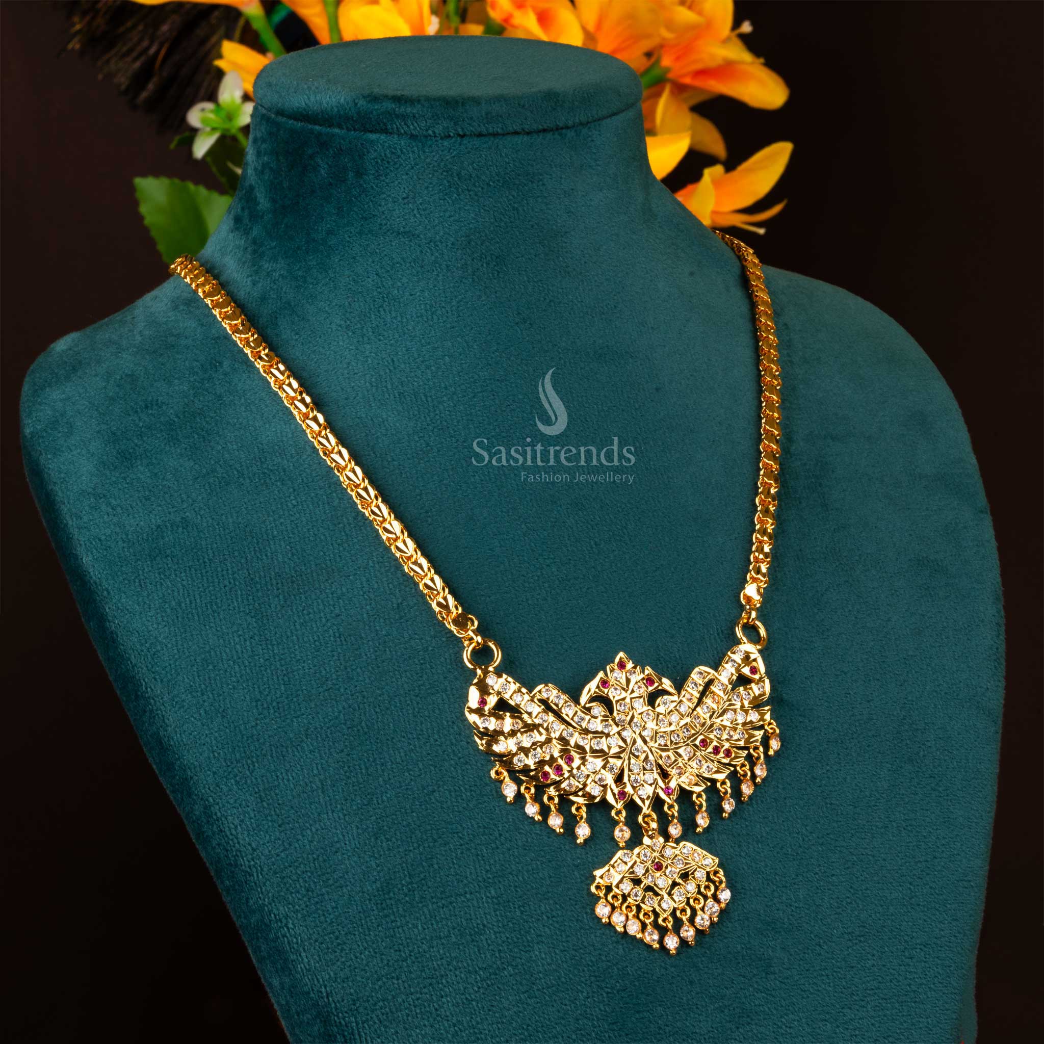 Peacock Dollar Chain Model In Gold Long Chain Designs One Gram