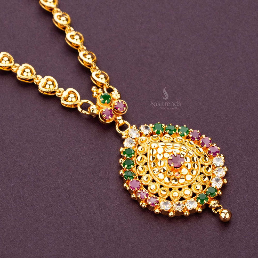 Guaranteed Micro Gold Plated Multi American Diamond Stone Stud Necklace