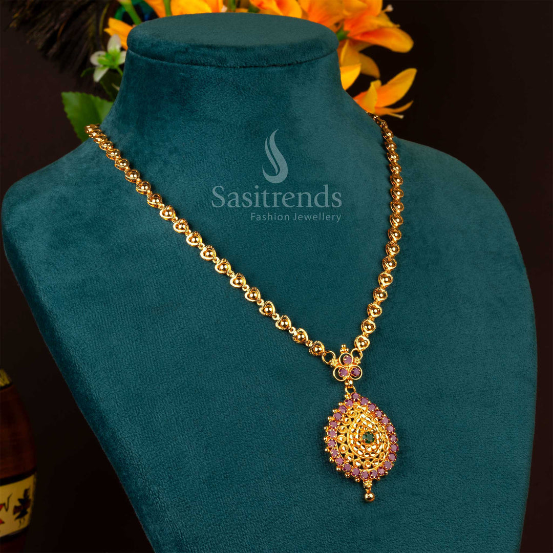 Guaranteed Traditional Micro Gold Plated Ruby Green Stone Pearl Necklace Sasitrends Online Shopping - Sasitrends