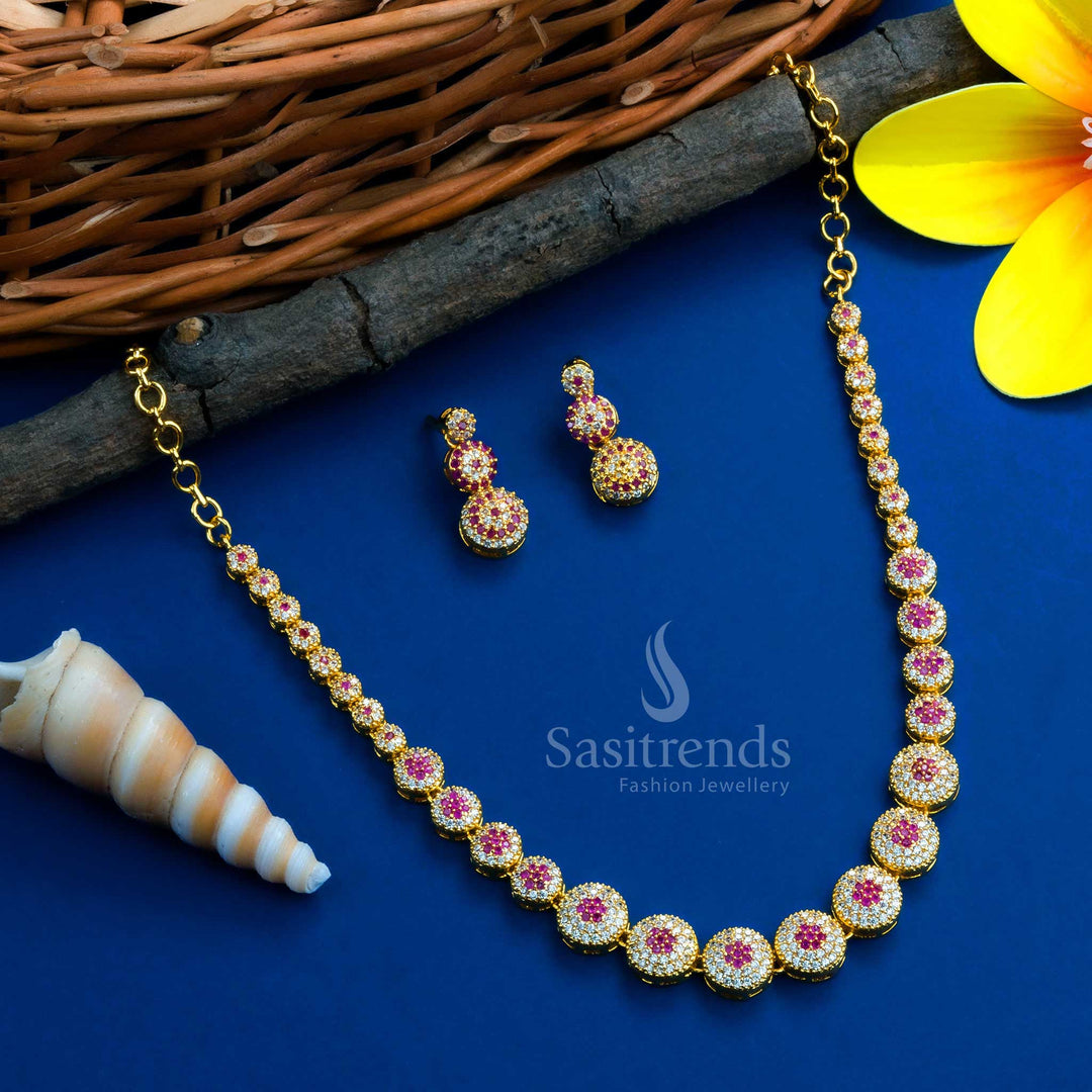 Shining white and ruby gemstone jewellery set with gold plating, featuring fine design and luxury bridal accessory appeal - Sasitrends