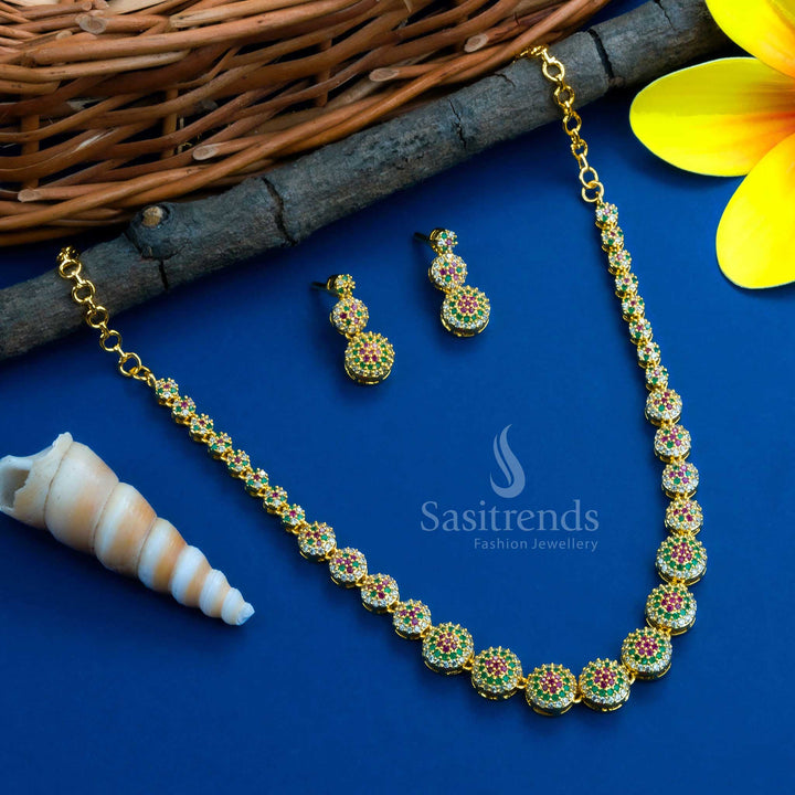 Vibrant multi-color stone gold plated jewellery set, embodying ethnic royalty and festive wedding collection elegance - Sasitrends