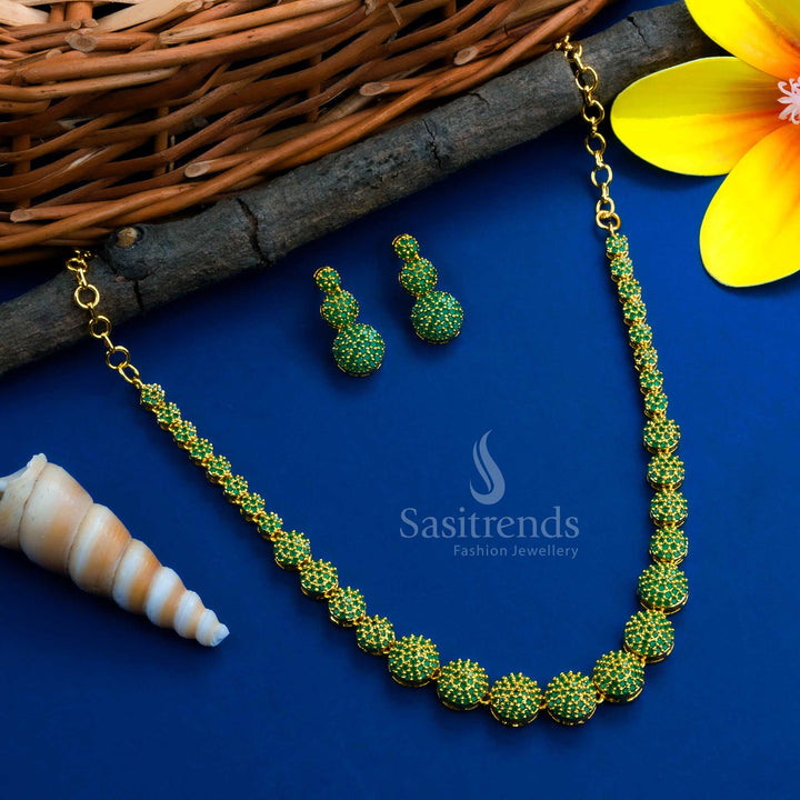 Stunning green diamond jewellery set with micro gold plating, offering premium class elegance for bridal wedding collection - Sasitrends