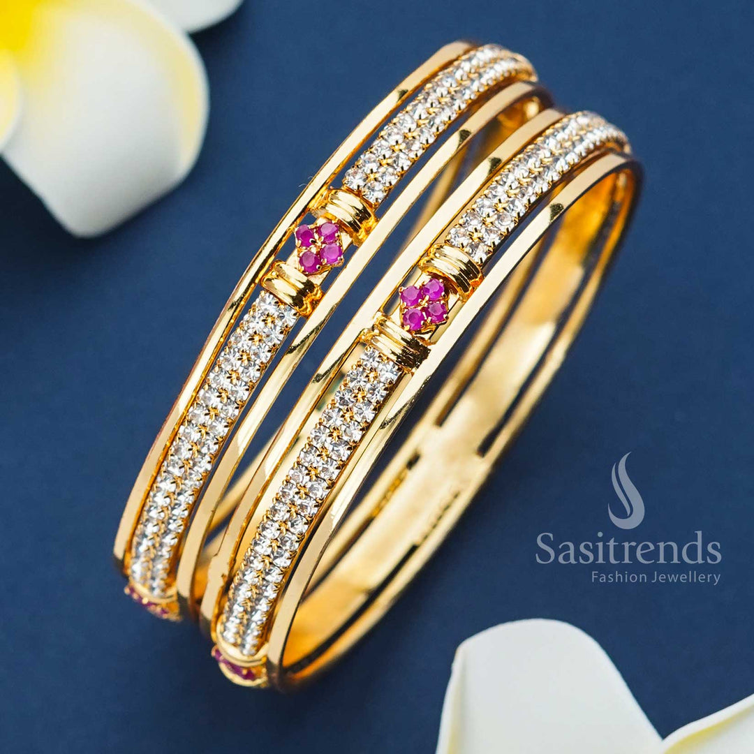 Micro Gold Plated Floral American Diamond Bangles - Sasitrends