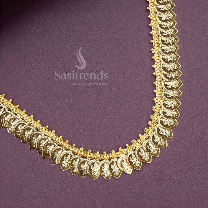 Royal micro gold plated Lakshmi leaf pattern necklace crafted with temple-engraved details and a 24K pure gold finish, symbolising prosperity and devotion – Sasitrends