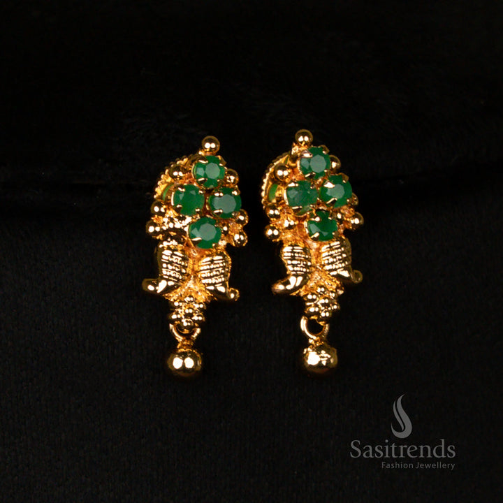 Divine Green Traditional Micro Gold-Plated Mango Motif Earrings Set – Exquisite Bridal Temple Wedding Wear for Regal Traditional Charm - Sasitrends
