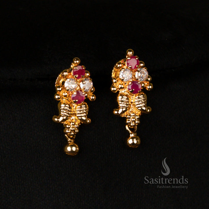 White Ruby Traditional Micro Gold-Plated Mango Motif earrings Set – Classic Wedding Festive Ceremonial Wear for Majestic Ethnic Elegance - Sasitrends