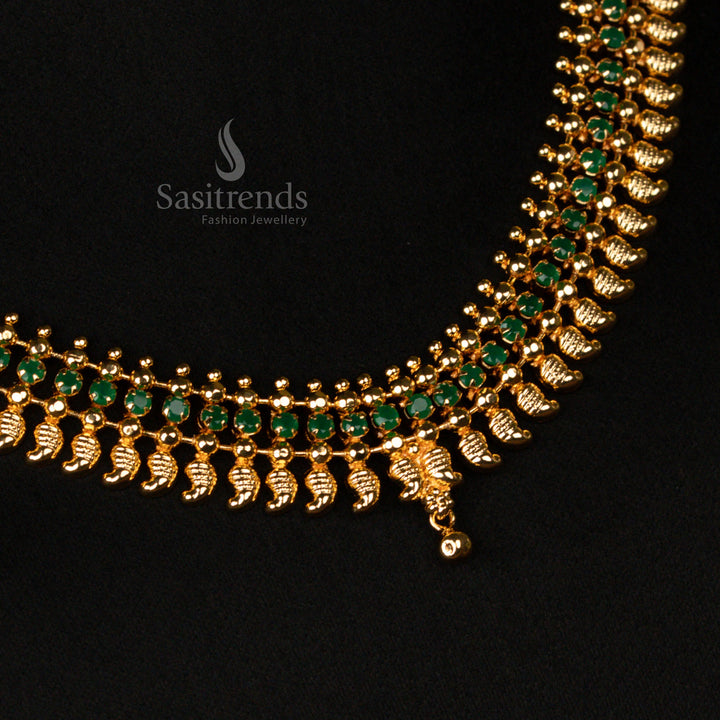 Majestic Traditional Green Micro Gold-Plated Mango Motif Necklace Jewellery Set – Royal Festive Wedding Ethnic Wear for Opulent Ceremonial Beauty - Sasitrends