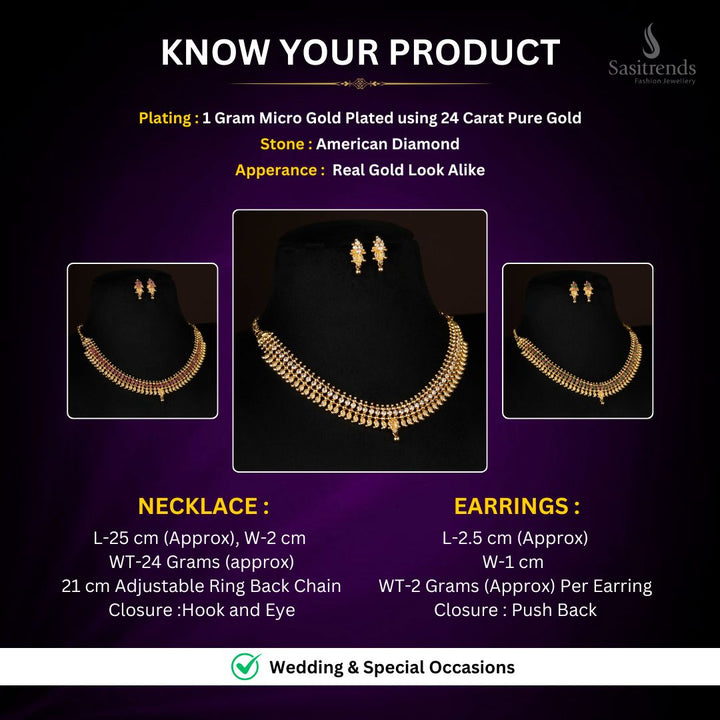 Micro Gold Plated AD Necklace Jewellery Set Measurement image - Sasitrends