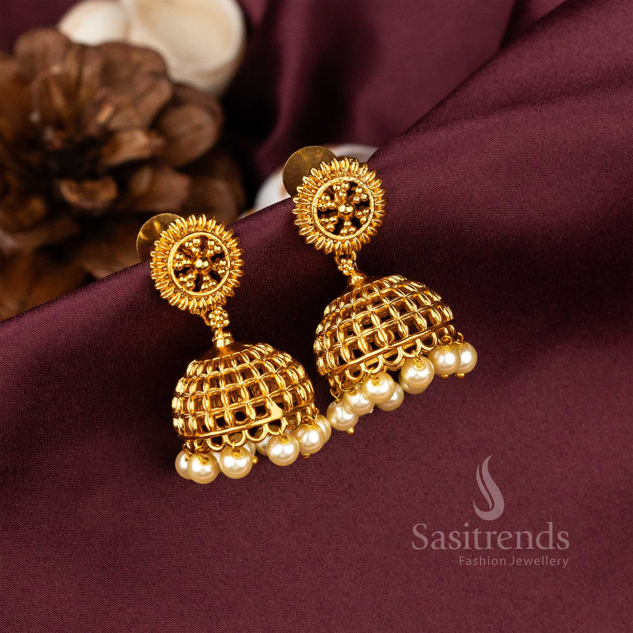 South Indian Earring Jhumka Traditional Temple Jewellery Gold