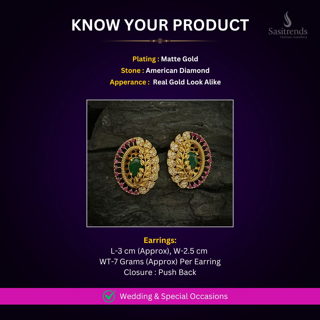 Matte Gold Plated AD Earrings Measurement Image - Sasitrends