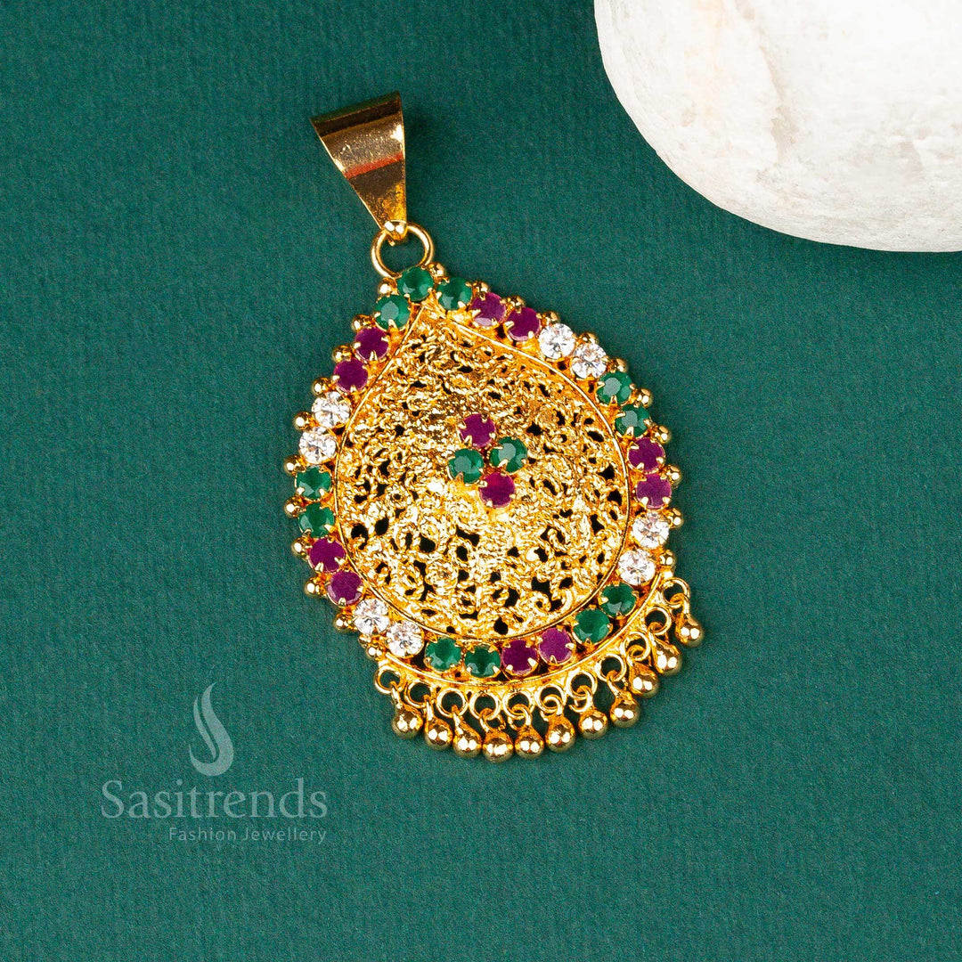 A vibrant multi-colored micro gold-plated AD stone pendant designed for traditional occasions - Sasitrends
