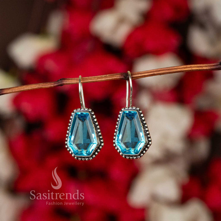 Sophisticated Emerald Cut Gemstone Oxidised Earrings - Sasitrends