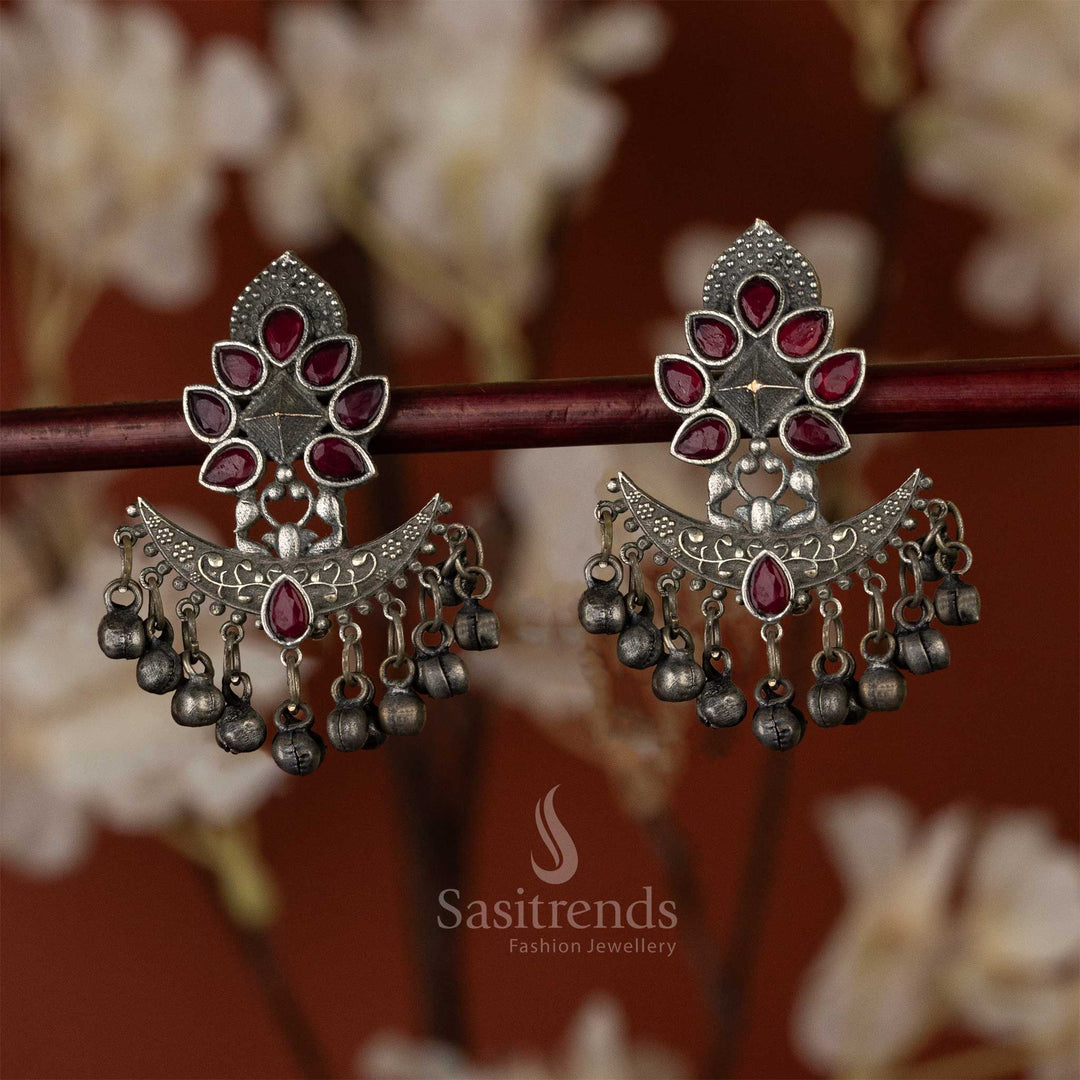 Ruby Stone Floral Designer Latest Oxidised Earrings Sasitrends Online Shopping