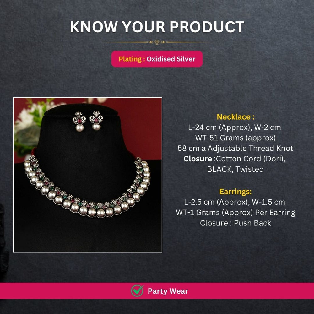 Oxidised Silver plated necklace jewellery set measurement image - Sasitrends