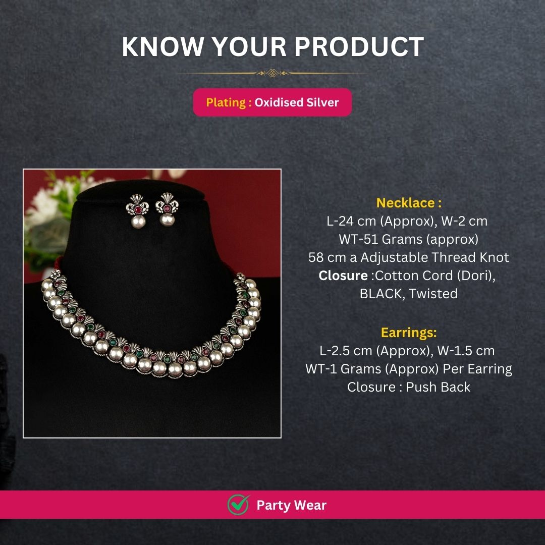 Oxidised Silver plated necklace jewellery set measurement image - Sasitrends