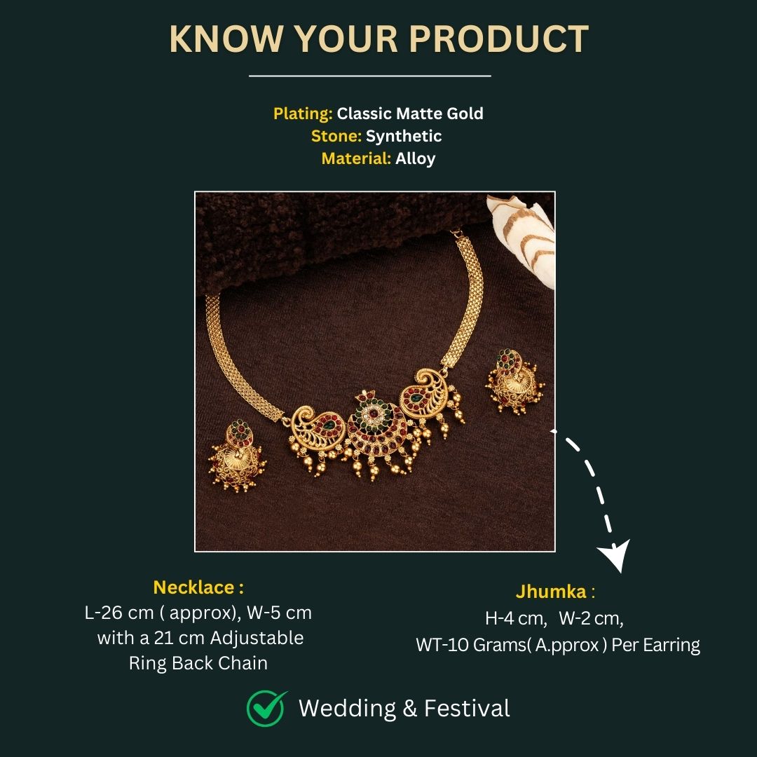 Classic Matte Gold Plated Jewellery Sets Measurement Image - Sasitrends
