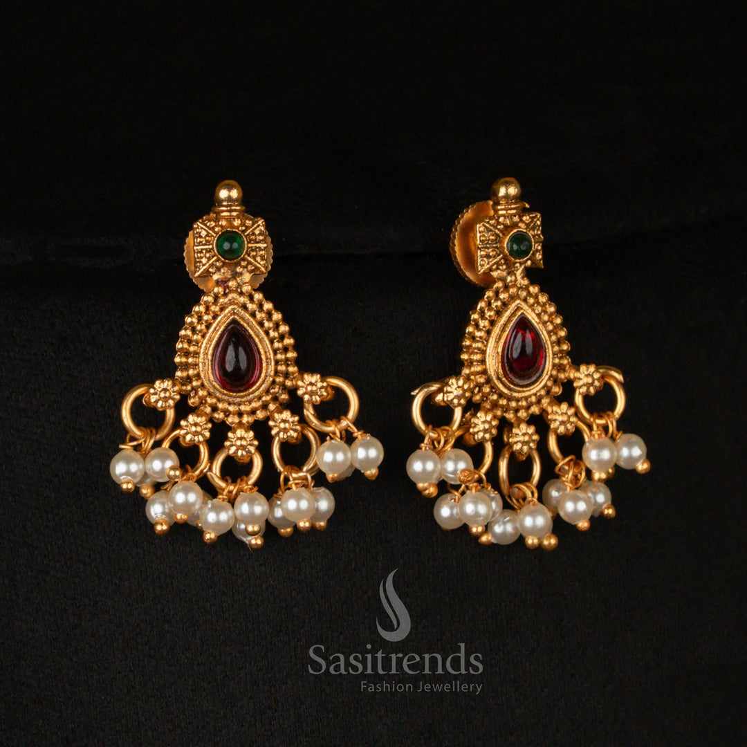 Exquisite classic temple earrings with stone embellishments and temple motifs - Sasitrends