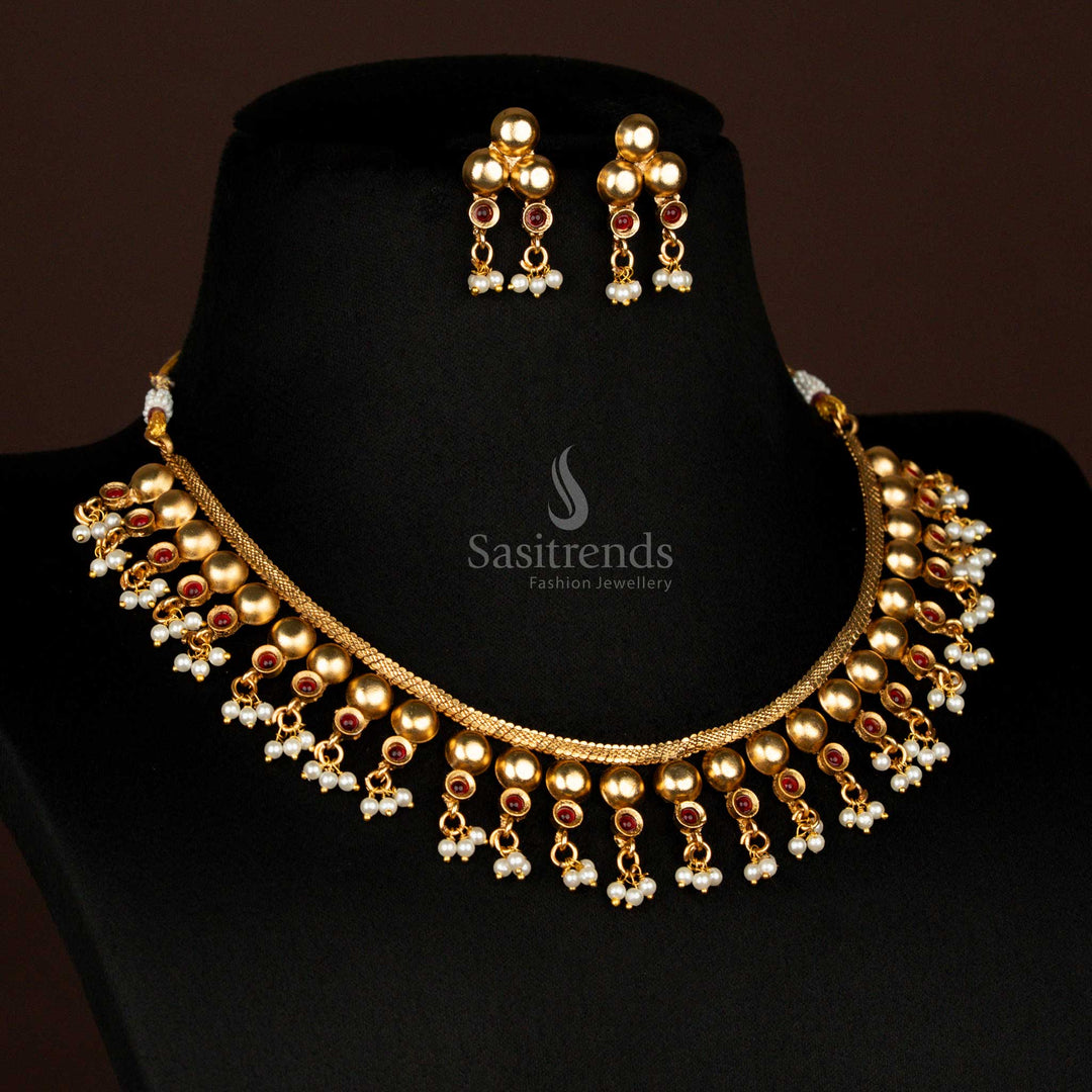 Traditional Wedding Jewellery Matte Gold Ball Necklace with Earrings – Sasitrends