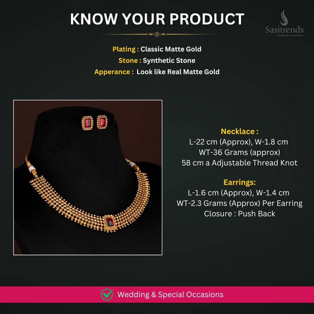 Matte Gold Plated Necklace Jewellery Set Measurement Image - Sasitrends