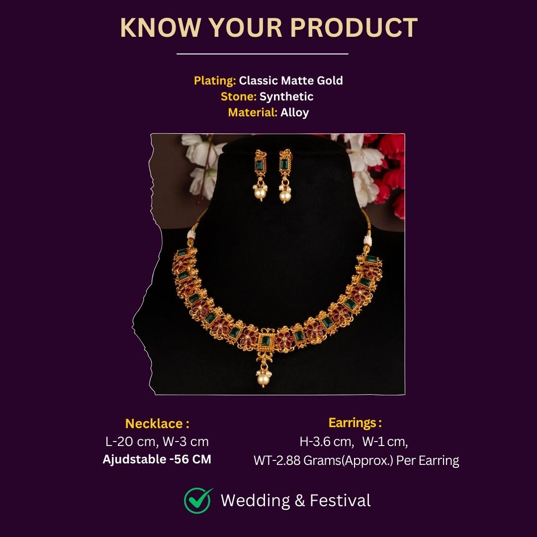 Classic Matte Gold Plated Jewellery Sets Measurement Image - Sasitrends